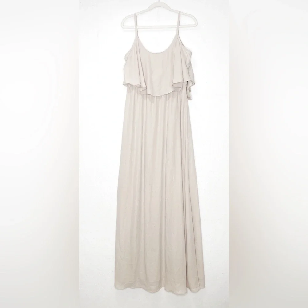 Show Me Your Mumu Caitlin Ruffle Maxi Dress Bone Neutral Bridesmaid Dress XXL - Picture 2 of 8